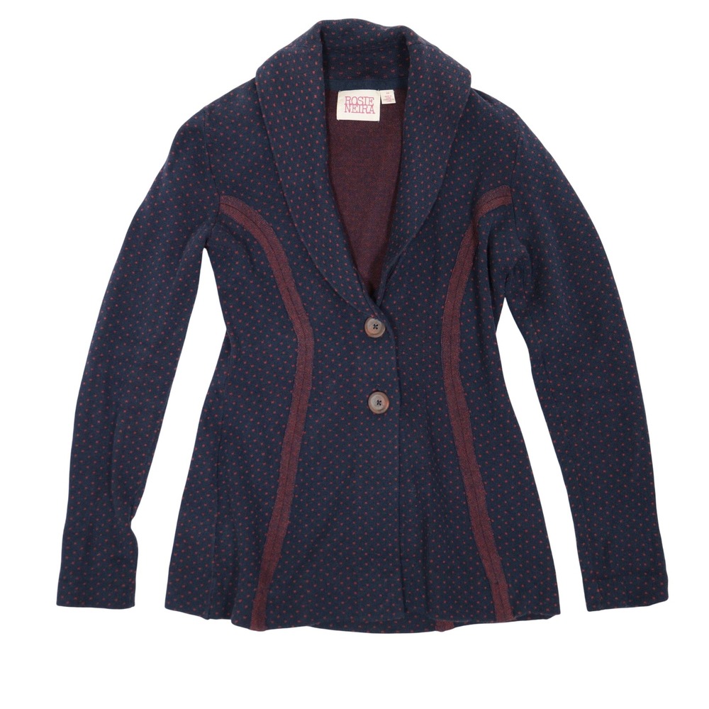 Rosie Neira Anthropologie Cardigan Knit Shawl Collar Navy Cotton Linen Women XS